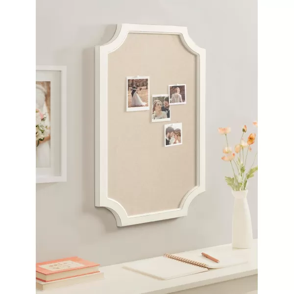 Hogan Framed Scalloped Decorative Wall Pinboard Black 24 x 36 Rustic Modern Farmhouse Bulletin Board for Wall Organization and Decorative DisplaysWhite