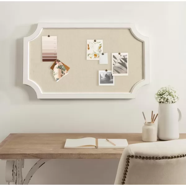 Hogan Framed Scalloped Decorative Wall Pinboard Black 24 x 36 Rustic Modern Farmhouse Bulletin Board for Wall Organization and Decorative DisplaysWhite