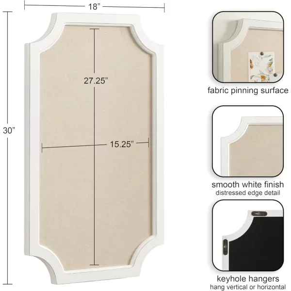 Hogan Framed Scalloped Decorative Wall Pinboard Black 24 x 36 Rustic Modern Farmhouse Bulletin Board for Wall Organization and Decorative DisplaysWhite