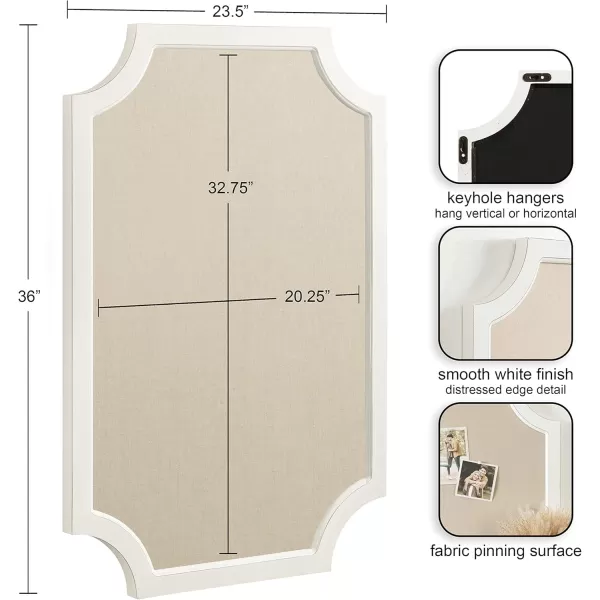 Hogan Framed Scalloped Decorative Wall Pinboard Black 24 x 36 Rustic Modern Farmhouse Bulletin Board for Wall Organization and Decorative DisplaysWhite