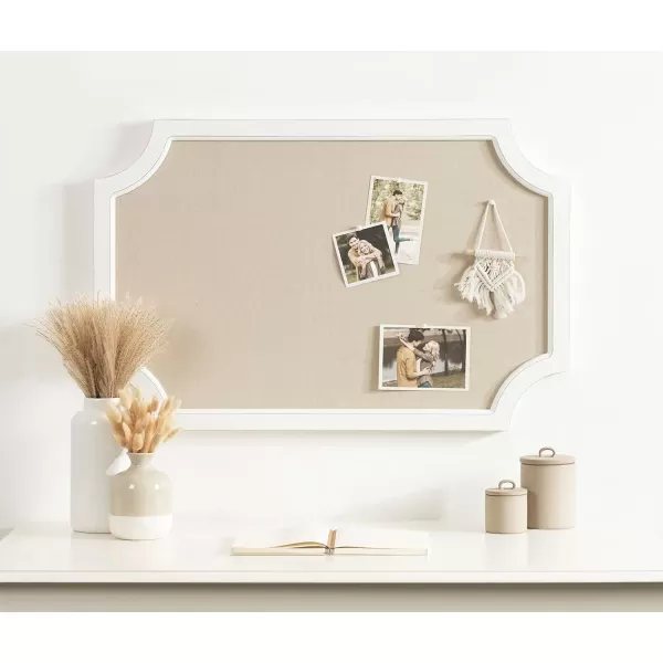 Hogan Framed Scalloped Decorative Wall Pinboard Black 24 x 36 Rustic Modern Farmhouse Bulletin Board for Wall Organization and Decorative DisplaysWhite