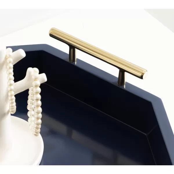 Kate And Laurel Lipton Oblong Octagon Decorative Tray 14 X 18 Navy and Gold Display Tray with Polished Metal Handles