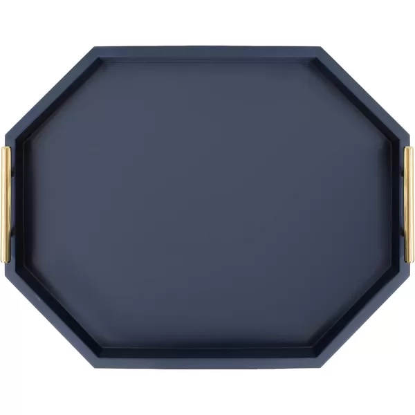 Kate And Laurel Lipton Oblong Octagon Decorative Tray 14 X 18 Navy and Gold Display Tray with Polished Metal Handles