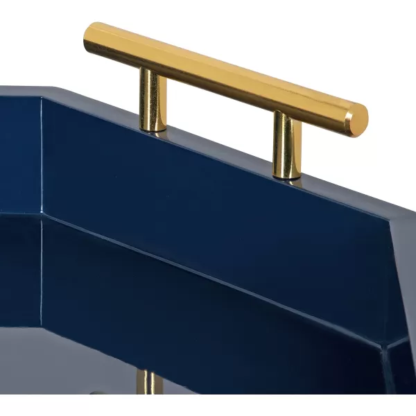 Kate And Laurel Lipton Oblong Octagon Decorative Tray 14 X 18 Navy and Gold Display Tray with Polished Metal Handles