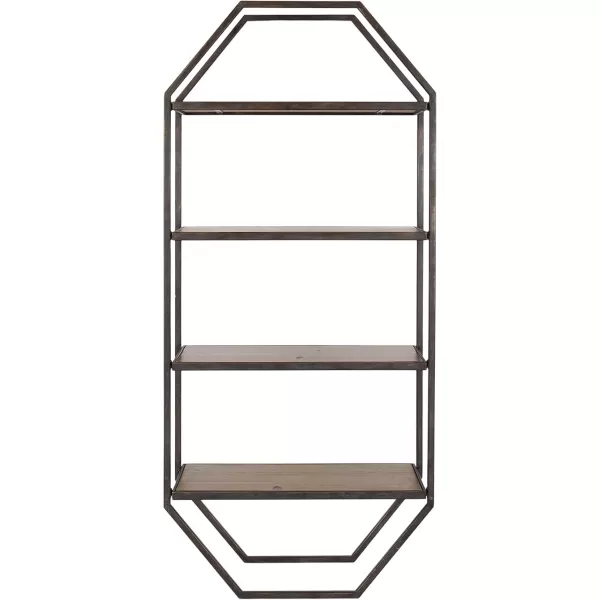 Kate and Laurel Adela Modern Octagon Wall Shelf 16 x 5 x 28 White and Gold Glam 2Tier Shelf for Storage and DisplayBrown