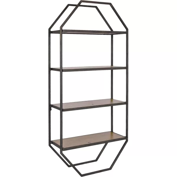 Kate and Laurel Adela Modern Octagon Wall Shelf 16 x 5 x 28 White and Gold Glam 2Tier Shelf for Storage and DisplayBrown