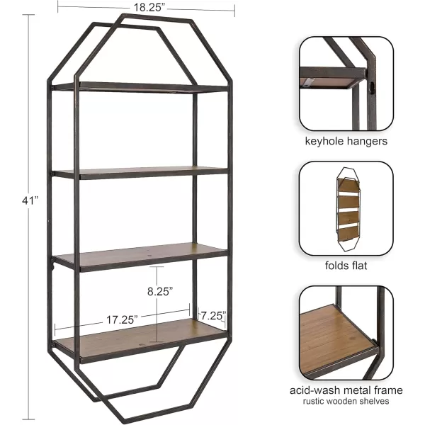 Kate and Laurel Adela Modern Octagon Wall Shelf 16 x 5 x 28 White and Gold Glam 2Tier Shelf for Storage and DisplayBrown