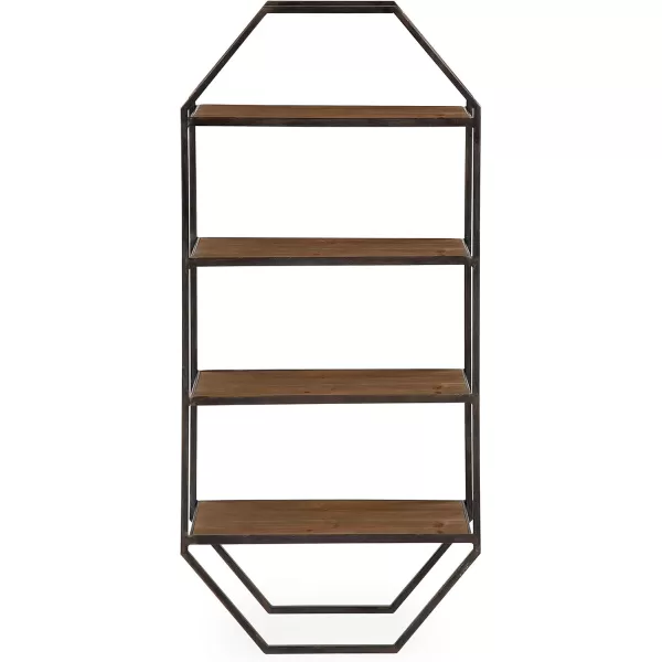 Kate and Laurel Adela Modern Octagon Wall Shelf 16 x 5 x 28 White and Gold Glam 2Tier Shelf for Storage and DisplayBrown