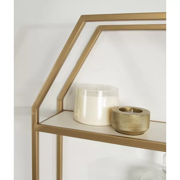 Kate and Laurel Adela Modern Octagon Wall Shelf 16 x 5 x 28 White and Gold Glam 2Tier Shelf for Storage and DisplayWhiteGold
