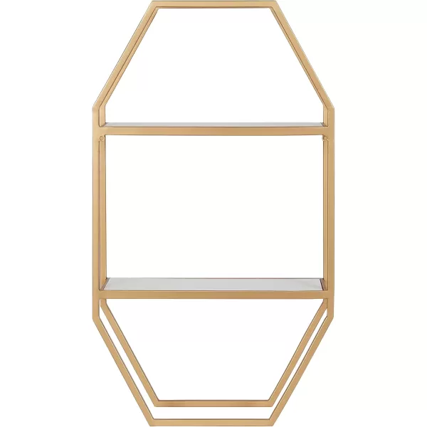 Kate and Laurel Adela Modern Octagon Wall Shelf 16 x 5 x 28 White and Gold Glam 2Tier Shelf for Storage and DisplayWhiteGold