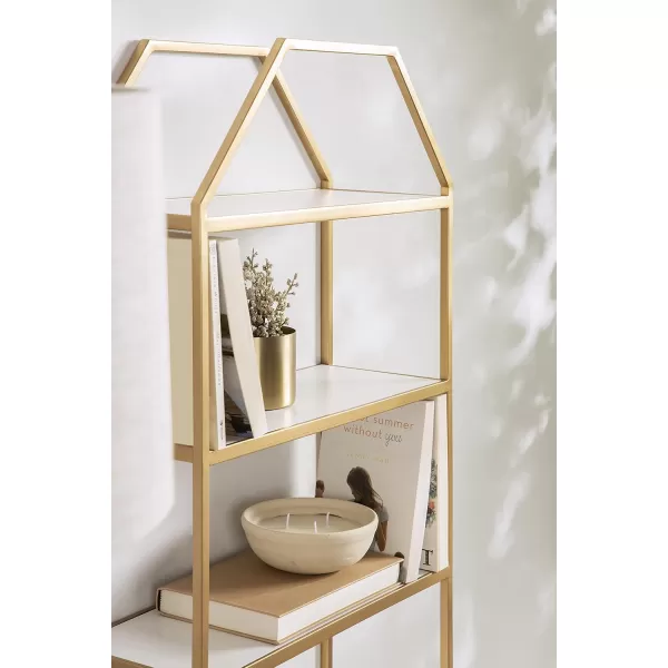Kate and Laurel Adela Modern Octagon Wall Shelf 16 x 5 x 28 White and Gold Glam 2Tier Shelf for Storage and DisplayWhiteGold