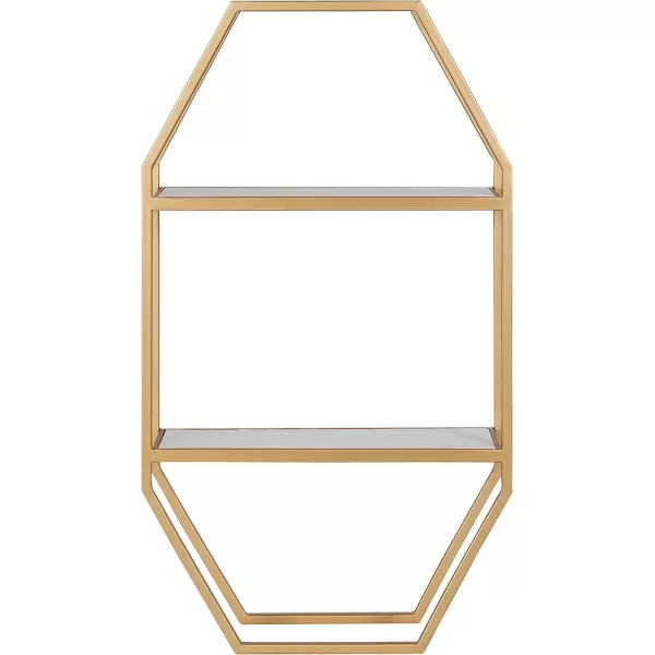 Kate and Laurel Adela Modern Octagon Wall Shelf 16 x 5 x 28 White and Gold Glam 2Tier Shelf for Storage and DisplayWhiteGold