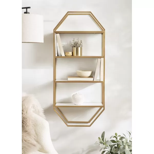 Kate and Laurel Adela Modern Octagon Wall Shelf 16 x 5 x 28 White and Gold Glam 2Tier Shelf for Storage and DisplayWhiteGold