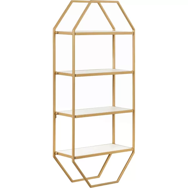 Kate and Laurel Adela Modern Octagon Wall Shelf 16 x 5 x 28 White and Gold Glam 2Tier Shelf for Storage and DisplayWhiteGold