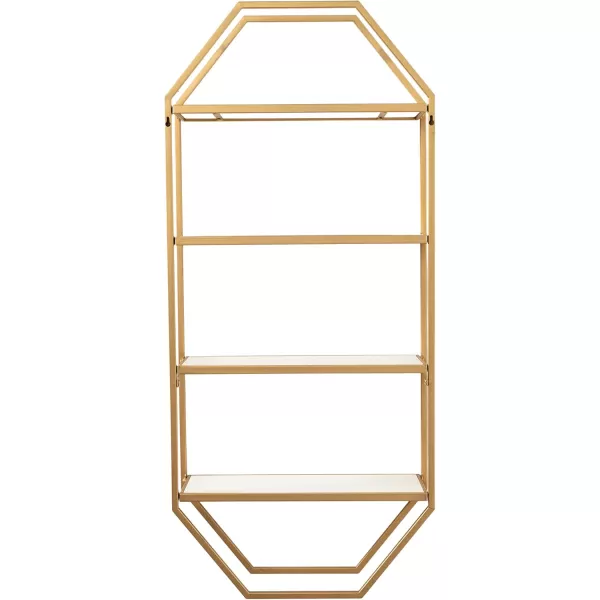 Kate and Laurel Adela Modern Octagon Wall Shelf 16 x 5 x 28 White and Gold Glam 2Tier Shelf for Storage and DisplayWhiteGold