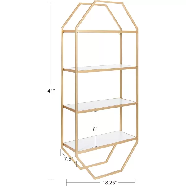Kate and Laurel Adela Modern Octagon Wall Shelf 16 x 5 x 28 White and Gold Glam 2Tier Shelf for Storage and DisplayWhiteGold