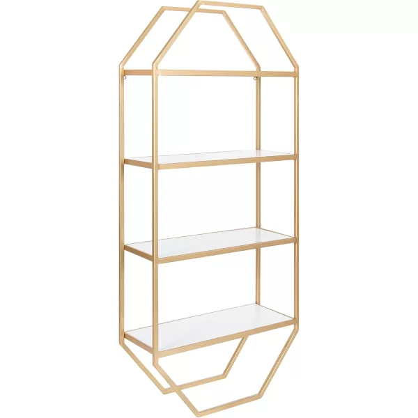 Kate and Laurel Adela Modern Octagon Wall Shelf 16 x 5 x 28 White and Gold Glam 2Tier Shelf for Storage and DisplayWhiteGold