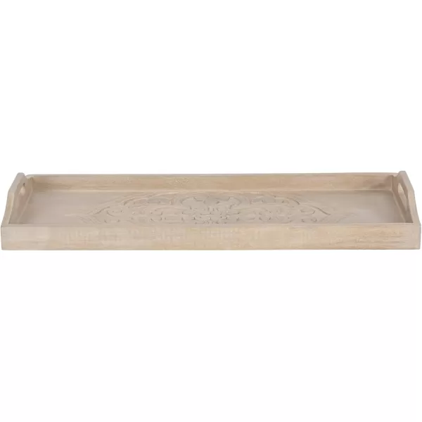 Kate and Laurel Adhira Carved Decorative Rectangle Tray 24 x 10 Natural Wood Traditional Display Tray with Handles and Hand Carved Wooden Pattern