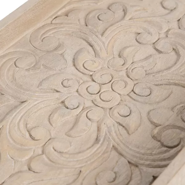Kate and Laurel Adhira Carved Decorative Rectangle Tray 24 x 10 Natural Wood Traditional Display Tray with Handles and Hand Carved Wooden Pattern