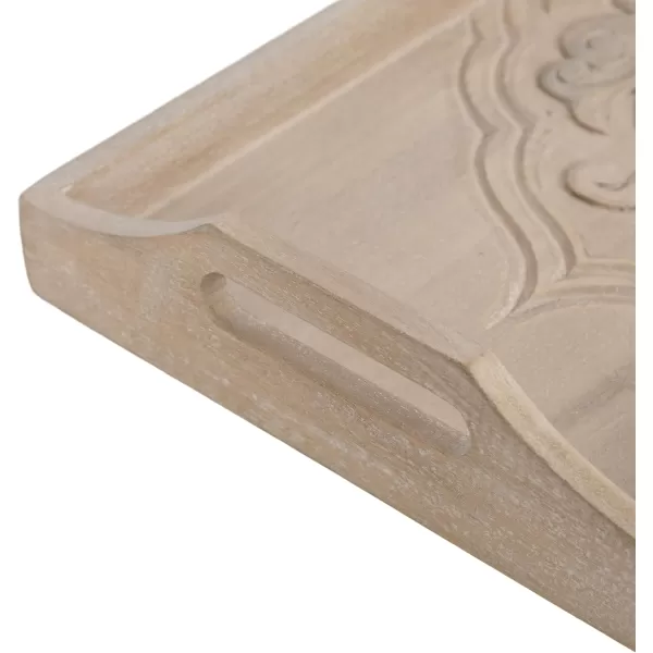 Kate and Laurel Adhira Carved Decorative Rectangle Tray 24 x 10 Natural Wood Traditional Display Tray with Handles and Hand Carved Wooden Pattern