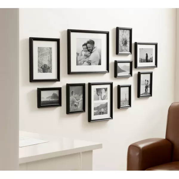 Kate and Laurel Adlynn Photo Frame Set Set of 10 Varying Sizes Gold Traditional Glam Frame Collection for WallBlack