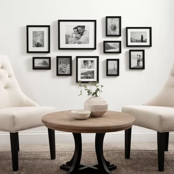 Kate and Laurel Adlynn Photo Frame Set Set of 10 Varying Sizes Gold Traditional Glam Frame Collection for WallBlack