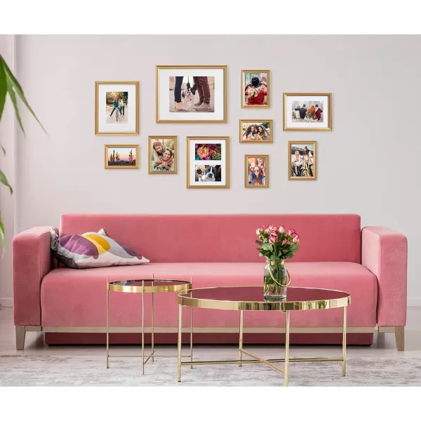 Kate and Laurel Adlynn Photo Frame Set Set of 10 Varying Sizes Gold Traditional Glam Frame Collection for WallGold