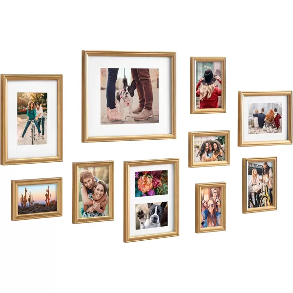 Kate and Laurel Adlynn Photo Frame Set Set of 10 Varying Sizes Gold Traditional Glam Frame Collection for WallGold