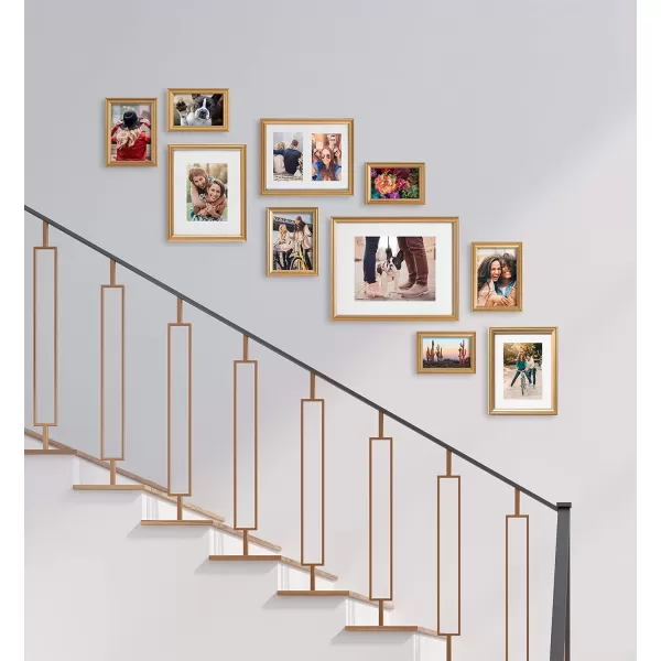Kate and Laurel Adlynn Photo Frame Set Set of 10 Varying Sizes Gold Traditional Glam Frame Collection for WallGold