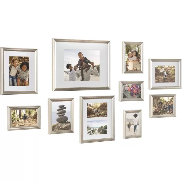Kate and Laurel Adlynn Photo Frame Set Set of 10 Varying Sizes Gold Traditional Glam Frame Collection for WallSilver