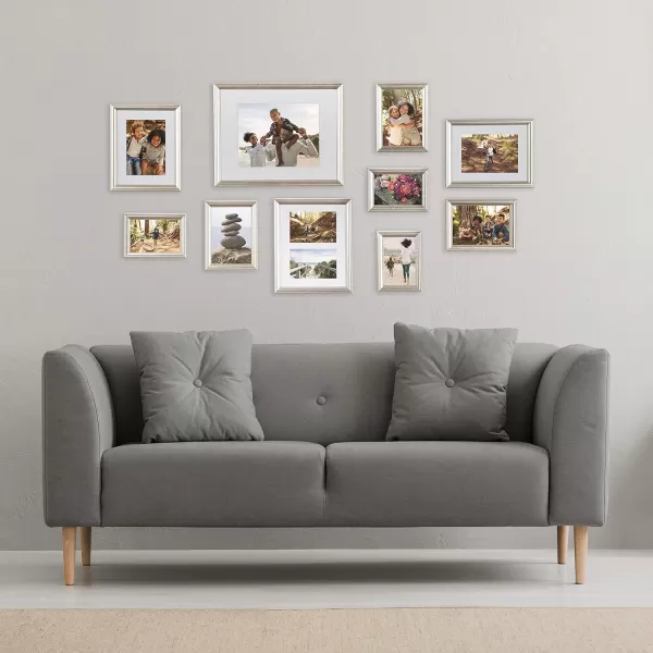 Kate and Laurel Adlynn Photo Frame Set Set of 10 Varying Sizes Gold Traditional Glam Frame Collection for WallSilver
