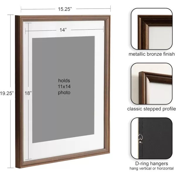 Kate and Laurel Adlynn Rectangle Picture Frame Set of 3 16 x 20 matted to 8 x 10 Bronze Vintage ThreePiece Frame Set for Gallery Wall Frame Set in Living Room Wall DecorBronze