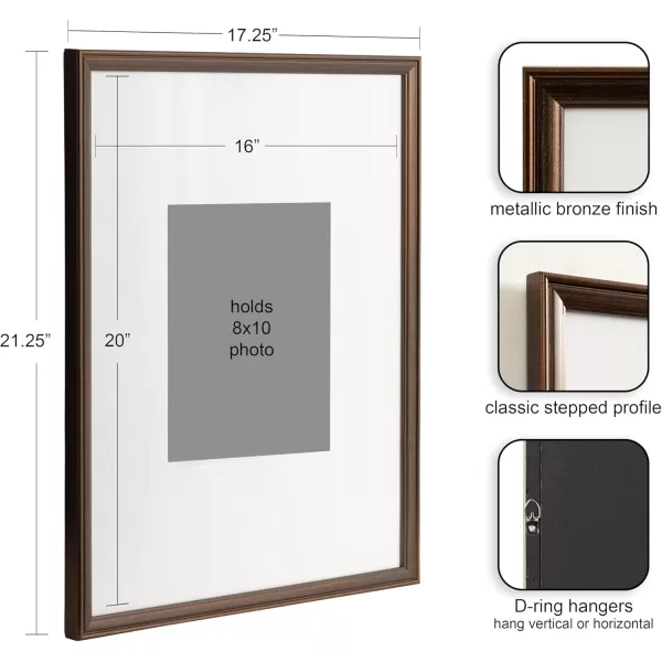 Kate and Laurel Adlynn Rectangle Picture Frame Set of 3 16 x 20 matted to 8 x 10 Bronze Vintage ThreePiece Frame Set for Gallery Wall Frame Set in Living Room Wall DecorBronze