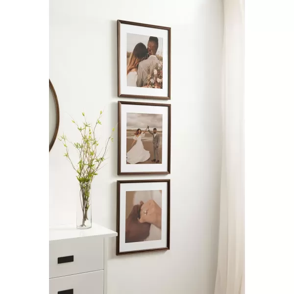 Kate and Laurel Adlynn Rectangle Picture Frame Set of 3 16 x 20 matted to 8 x 10 Bronze Vintage ThreePiece Frame Set for Gallery Wall Frame Set in Living Room Wall DecorBronze