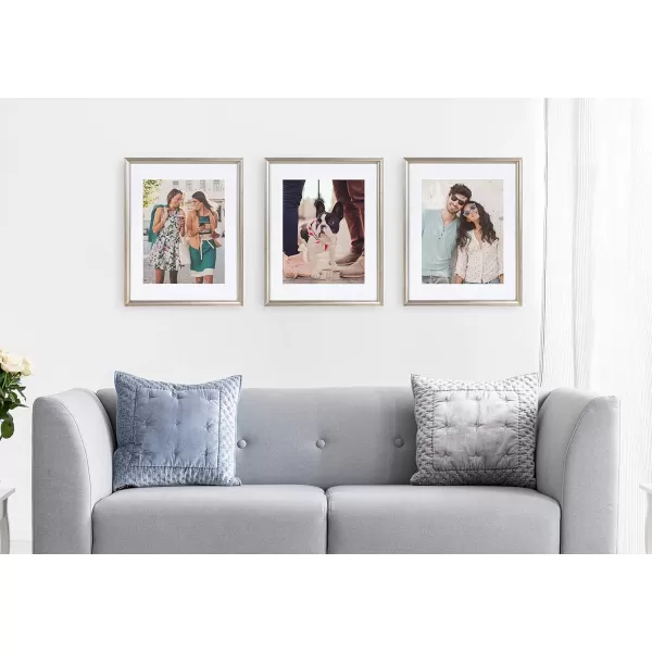 Kate and Laurel Adlynn Rectangle Picture Frame Set of 3 16 x 20 matted to 8 x 10 Bronze Vintage ThreePiece Frame Set for Gallery Wall Frame Set in Living Room Wall DecorSilver