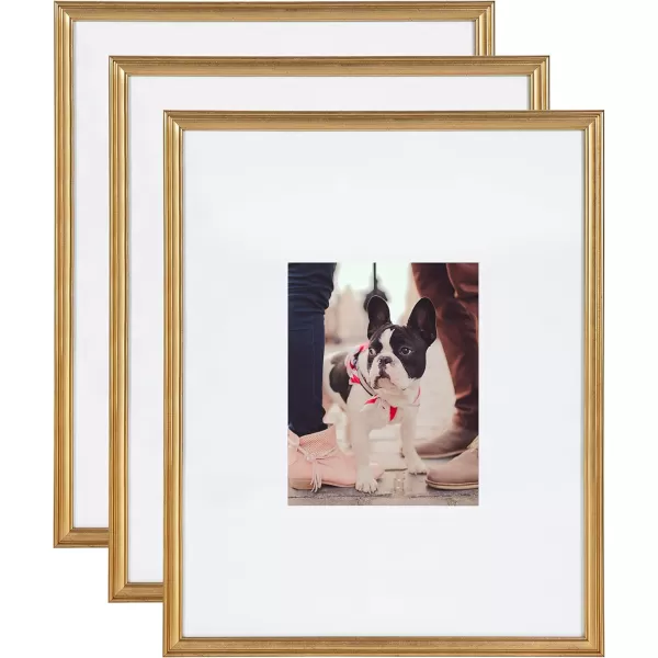 Kate and Laurel Adlynn Rectangle Picture Frame Set of 3 16 x 20 matted to 8 x 10 Bronze Vintage ThreePiece Frame Set for Gallery Wall Frame Set in Living Room Wall DecorGold