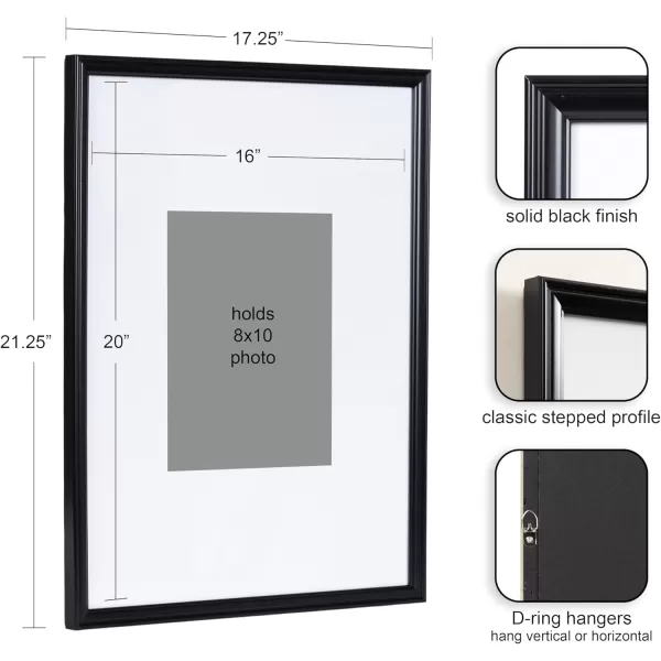 Kate and Laurel Adlynn Rectangle Picture Frame Set of 3 16 x 20 matted to 8 x 10 Bronze Vintage ThreePiece Frame Set for Gallery Wall Frame Set in Living Room Wall DecorBlack