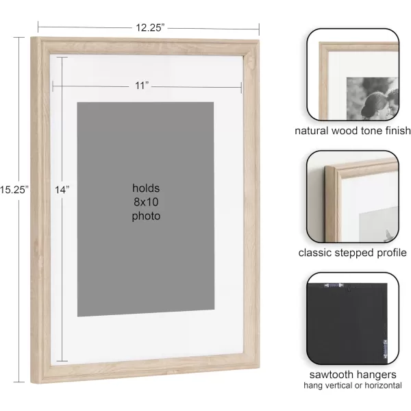 Kate and Laurel Adlynn Rectangle Picture Frame Set of 3 16 x 20 matted to 8 x 10 Bronze Vintage ThreePiece Frame Set for Gallery Wall Frame Set in Living Room Wall DecorNatural