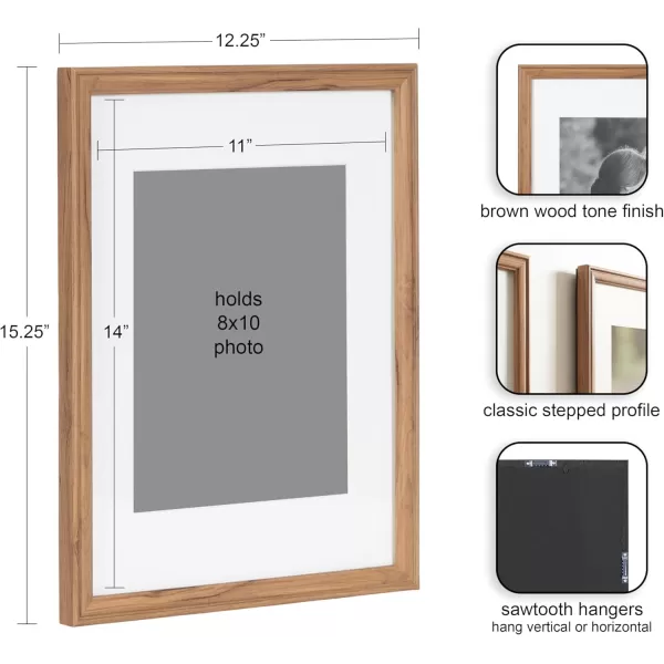 Kate and Laurel Adlynn Rectangle Picture Frame Set of 3 16 x 20 matted to 8 x 10 Bronze Vintage ThreePiece Frame Set for Gallery Wall Frame Set in Living Room Wall DecorBrown