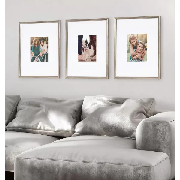 Kate and Laurel Adlynn Rectangle Picture Frame Set of 3 16 x 20 matted to 8 x 10 Bronze Vintage ThreePiece Frame Set for Gallery Wall Frame Set in Living Room Wall DecorSilver