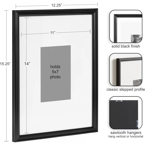 Kate and Laurel Adlynn Rectangle Picture Frame Set of 3 16 x 20 matted to 8 x 10 Bronze Vintage ThreePiece Frame Set for Gallery Wall Frame Set in Living Room Wall DecorBlack