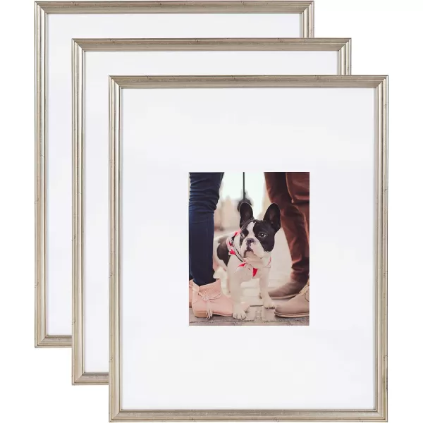 Kate and Laurel Adlynn Rectangle Picture Frame Set of 3 16 x 20 matted to 8 x 10 Bronze Vintage ThreePiece Frame Set for Gallery Wall Frame Set in Living Room Wall DecorSilver