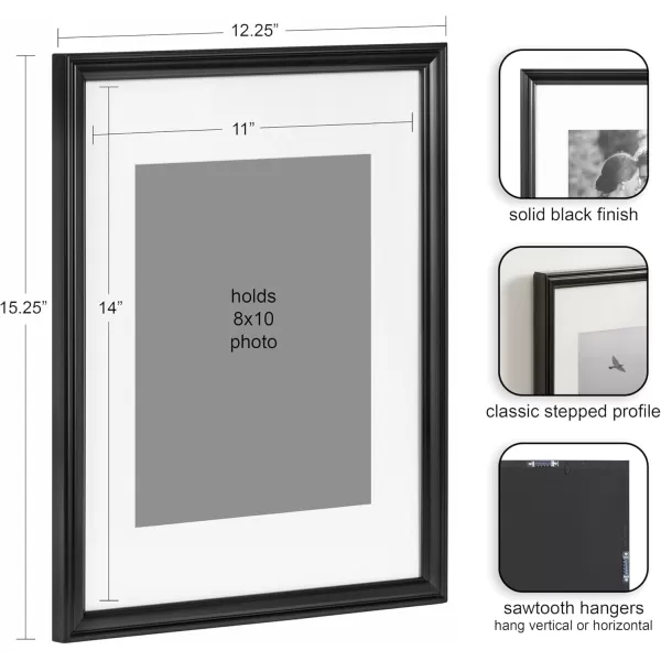 Kate and Laurel Adlynn Rectangle Picture Frame Set of 3 16 x 20 matted to 8 x 10 Bronze Vintage ThreePiece Frame Set for Gallery Wall Frame Set in Living Room Wall DecorBlack