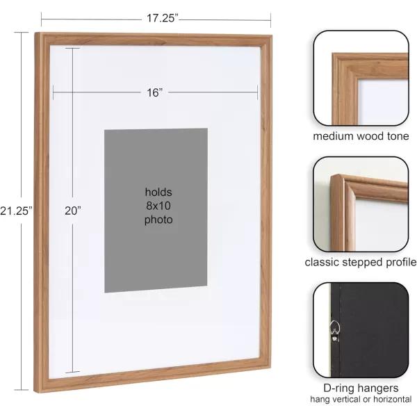 Kate and Laurel Adlynn Rectangle Picture Frame Set of 3 16 x 20 matted to 8 x 10 Bronze Vintage ThreePiece Frame Set for Gallery Wall Frame Set in Living Room Wall DecorBrown