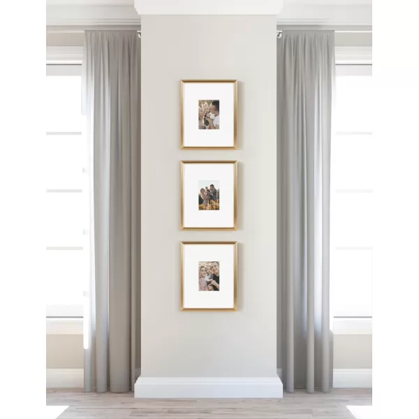 Kate and Laurel Adlynn Rectangle Picture Frame Set of 3 16 x 20 matted to 8 x 10 Bronze Vintage ThreePiece Frame Set for Gallery Wall Frame Set in Living Room Wall DecorGold