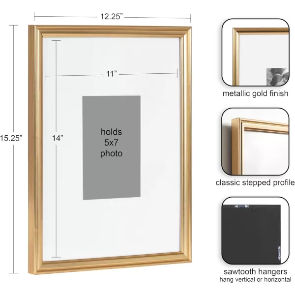 Kate and Laurel Adlynn Rectangle Picture Frame Set of 3 16 x 20 matted to 8 x 10 Bronze Vintage ThreePiece Frame Set for Gallery Wall Frame Set in Living Room Wall DecorGold