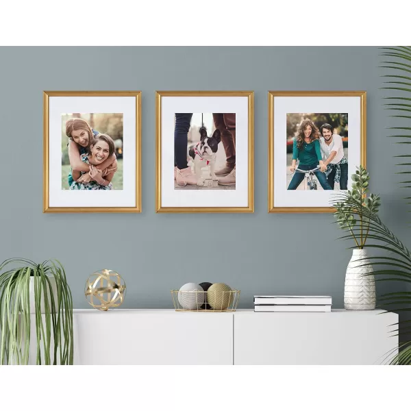 Kate and Laurel Adlynn Rectangle Picture Frame Set of 3 16 x 20 matted to 8 x 10 Bronze Vintage ThreePiece Frame Set for Gallery Wall Frame Set in Living Room Wall DecorGold