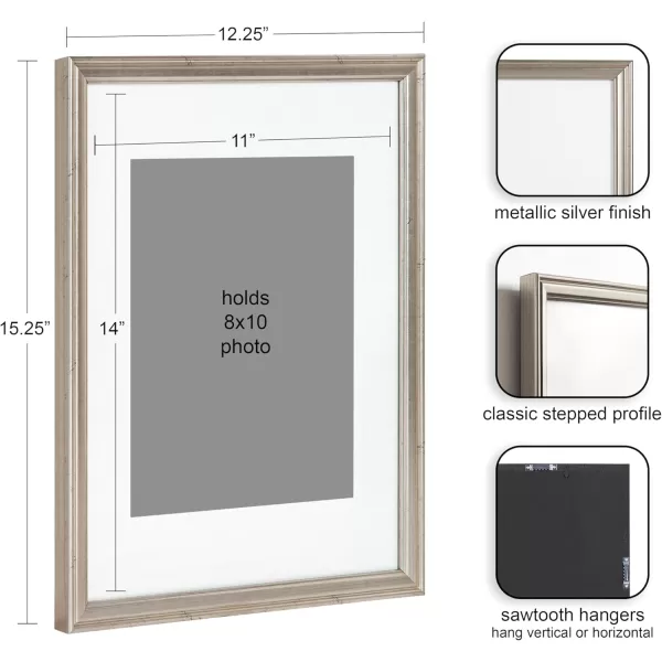 Kate and Laurel Adlynn Rectangle Picture Frame Set of 3 16 x 20 matted to 8 x 10 Bronze Vintage ThreePiece Frame Set for Gallery Wall Frame Set in Living Room Wall DecorSilver