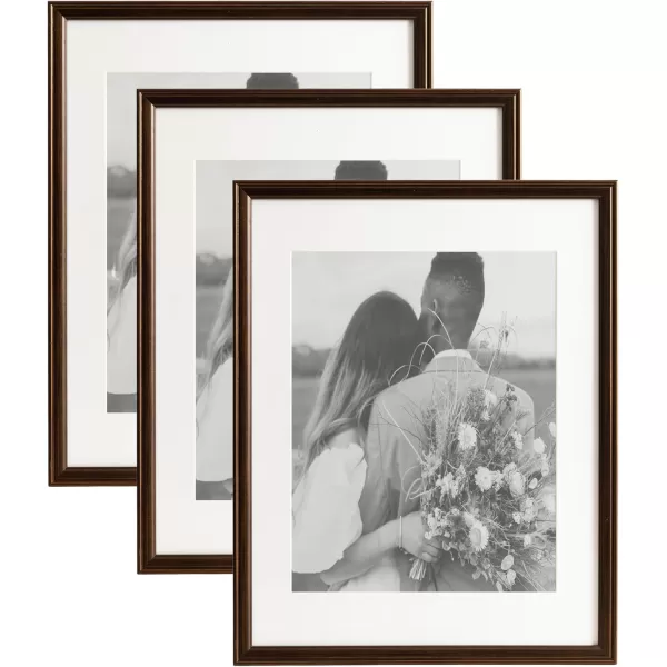 Kate and Laurel Adlynn Rectangle Picture Frame Set of 3 16 x 20 matted to 8 x 10 Bronze Vintage ThreePiece Frame Set for Gallery Wall Frame Set in Living Room Wall DecorBronze