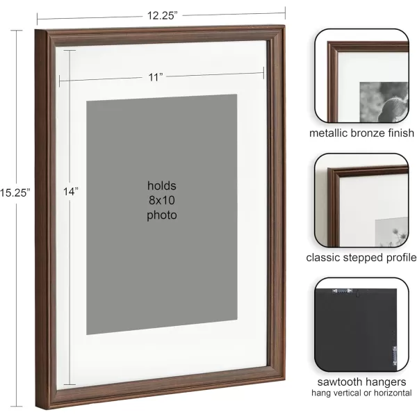 Kate and Laurel Adlynn Rectangle Picture Frame Set of 3 16 x 20 matted to 8 x 10 Bronze Vintage ThreePiece Frame Set for Gallery Wall Frame Set in Living Room Wall DecorBronze